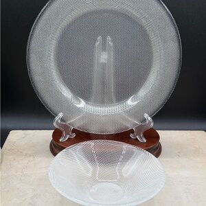 1980's Kosta Boda Limelight Plate and Berry Bowl Goran Warff Bullicante Illusion